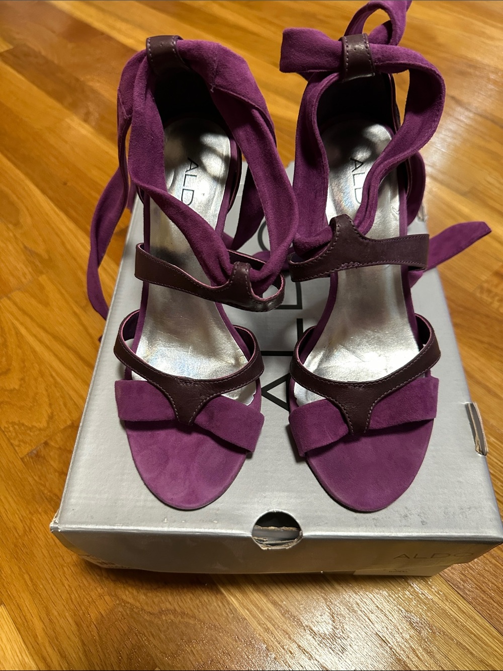 Aldo Plum Suede Wrap-Heel Sandals